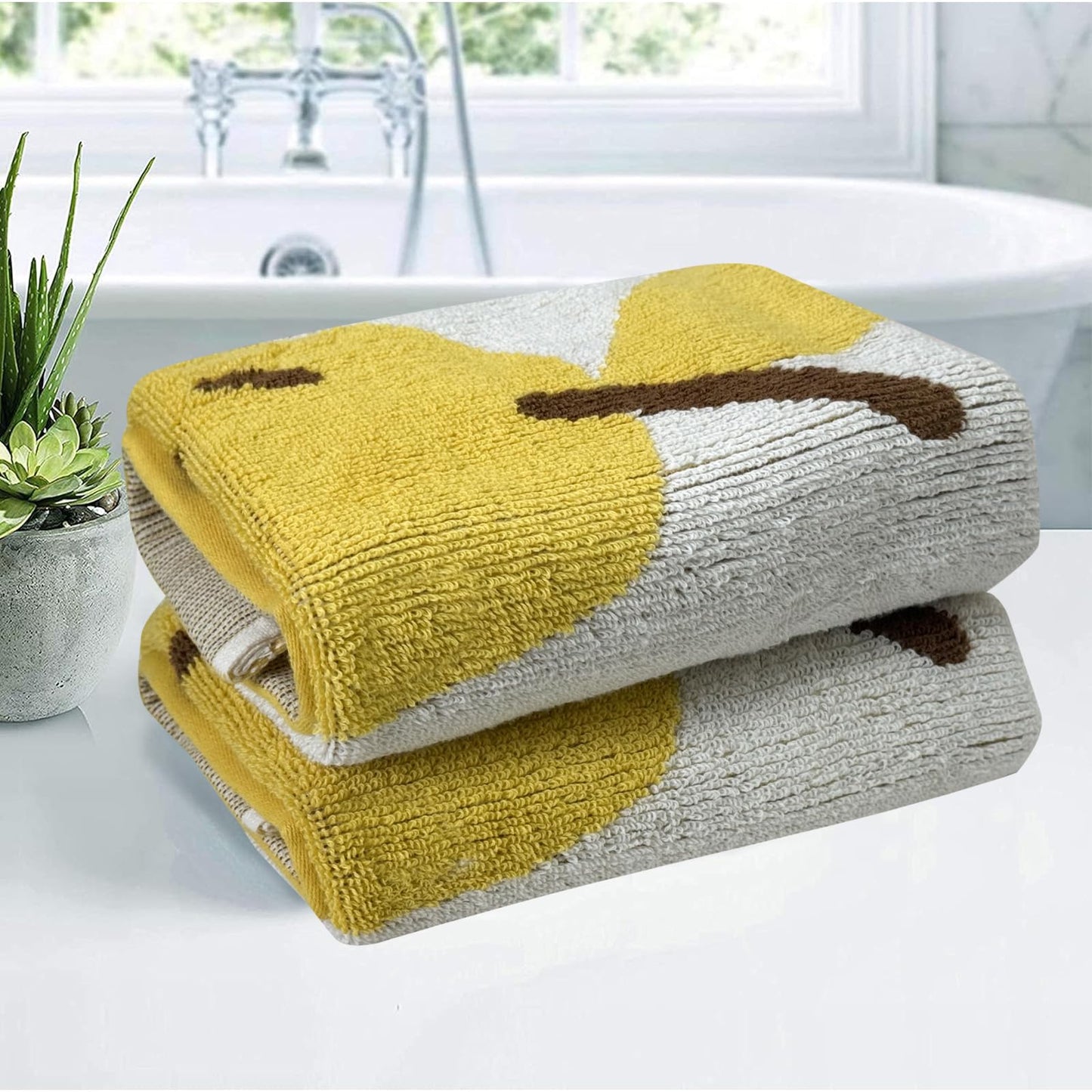 USTIDE Fruit Hand Towels Set of 2 Lovely Yellow Pear Hand Towel Cotton Hand Towel Soft Absorbent Face Towel for Bathroom Kitchen 14x30 Inch
