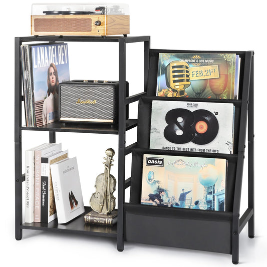 Bikoney Record Player Stand, End Table with 3-Tier Vinyl Record Storage, Record Player Table Up to 200 Albums, Turntable Stand for Vinyl Records,