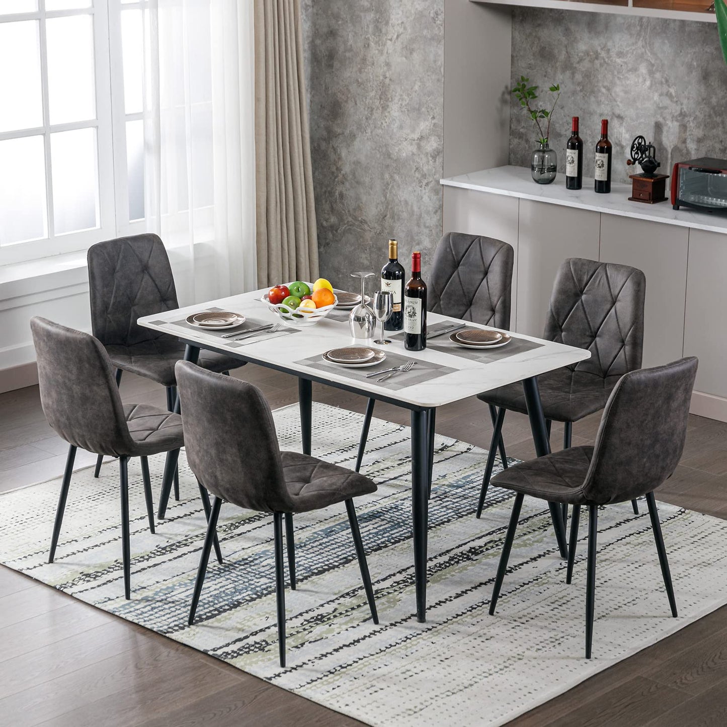 Artist Hand Set of 6 Dining Chairs for Dining Room Living Room, Vintage Faux Suede Dining Chairs with Backrest Upholstered Seat Solid Metal Legs, Gray