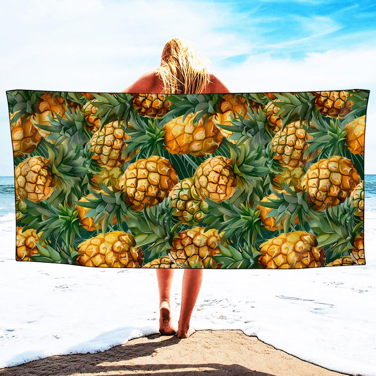 YISUMEI Pineapples Beach Towels for Adults Extra Large 180 x 90 cm, Fruit Pattern Print Microfibre Quick Dry Towel for Travel Swimming Camping Sports