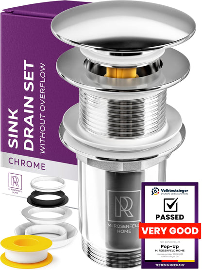 M. ROSENFELD HOME Click Clack Basin Waste Kit without Overflow 1 1/4" Universal Chrome Bathroom Sink Waste Kit Pop Up