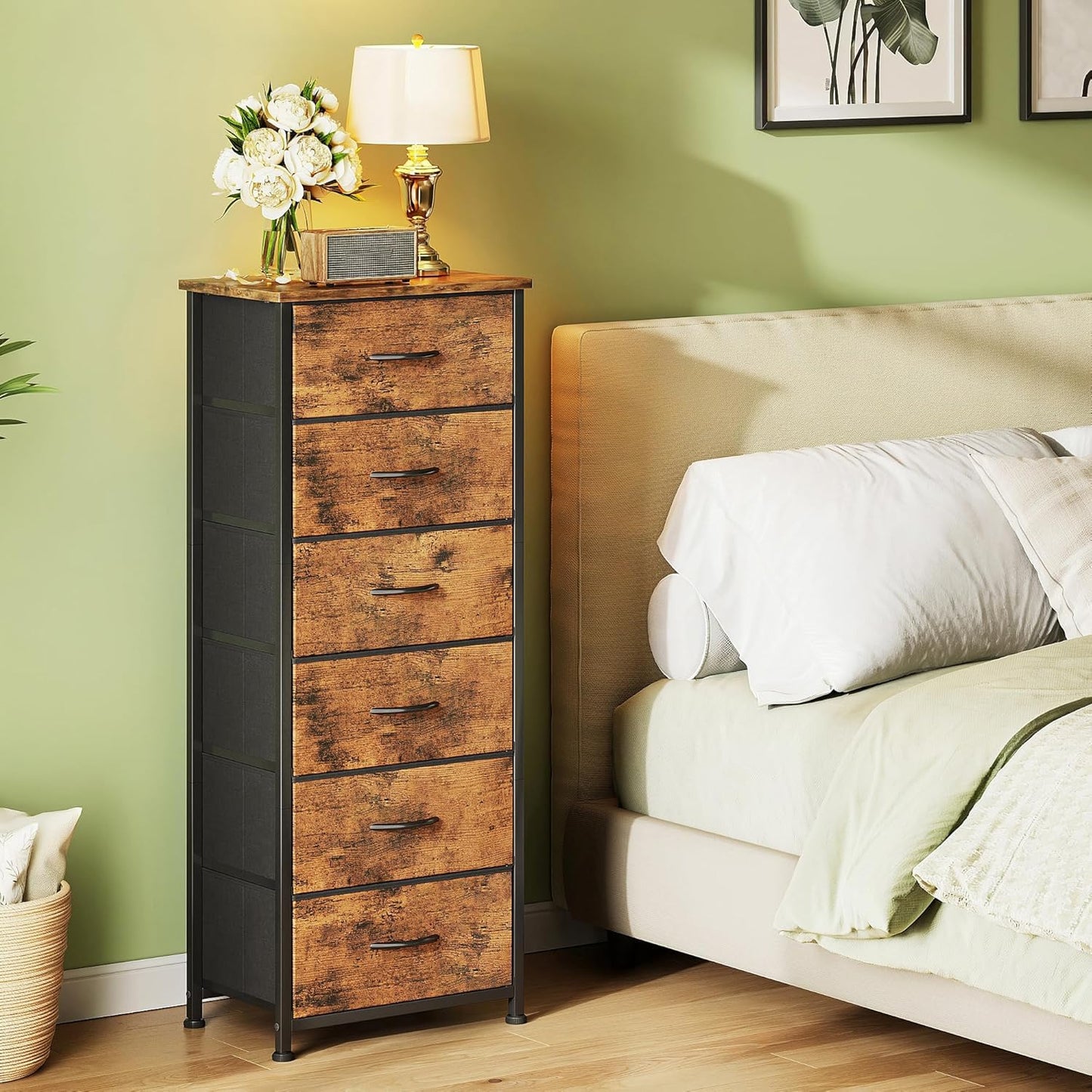 CAIYUN 6 Drawer Tall Dresser, Dresser for Bedroom Entryway Hallway, Closet Storage Drawer, Commode De Chambre, Armoire De Rangement, Rustic Brown