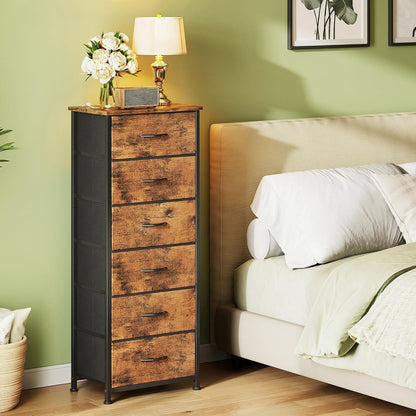 CAIYUN 6 Drawer Tall Dresser, Dresser for Bedroom Entryway Hallway, Closet Storage Drawer, Commode De Chambre, Armoire De Rangement, Rustic Brown