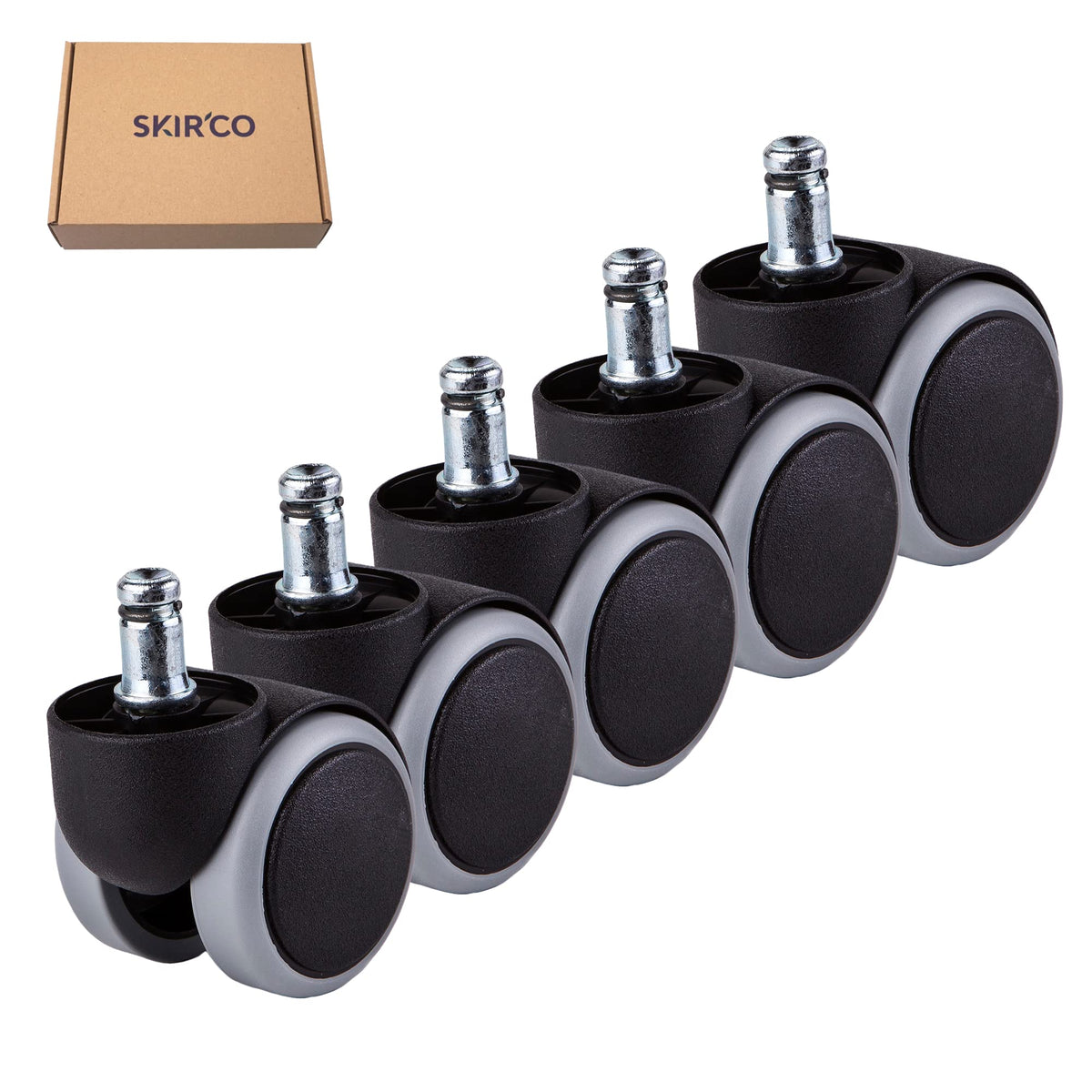 SKIR'CO 5 pcs 50 mm Rubber Chair Wheels, Rolling Office Chair Castors, Replacement Casters, Swivel Wheels, Universal Short Stems 5, Ø 11 mm