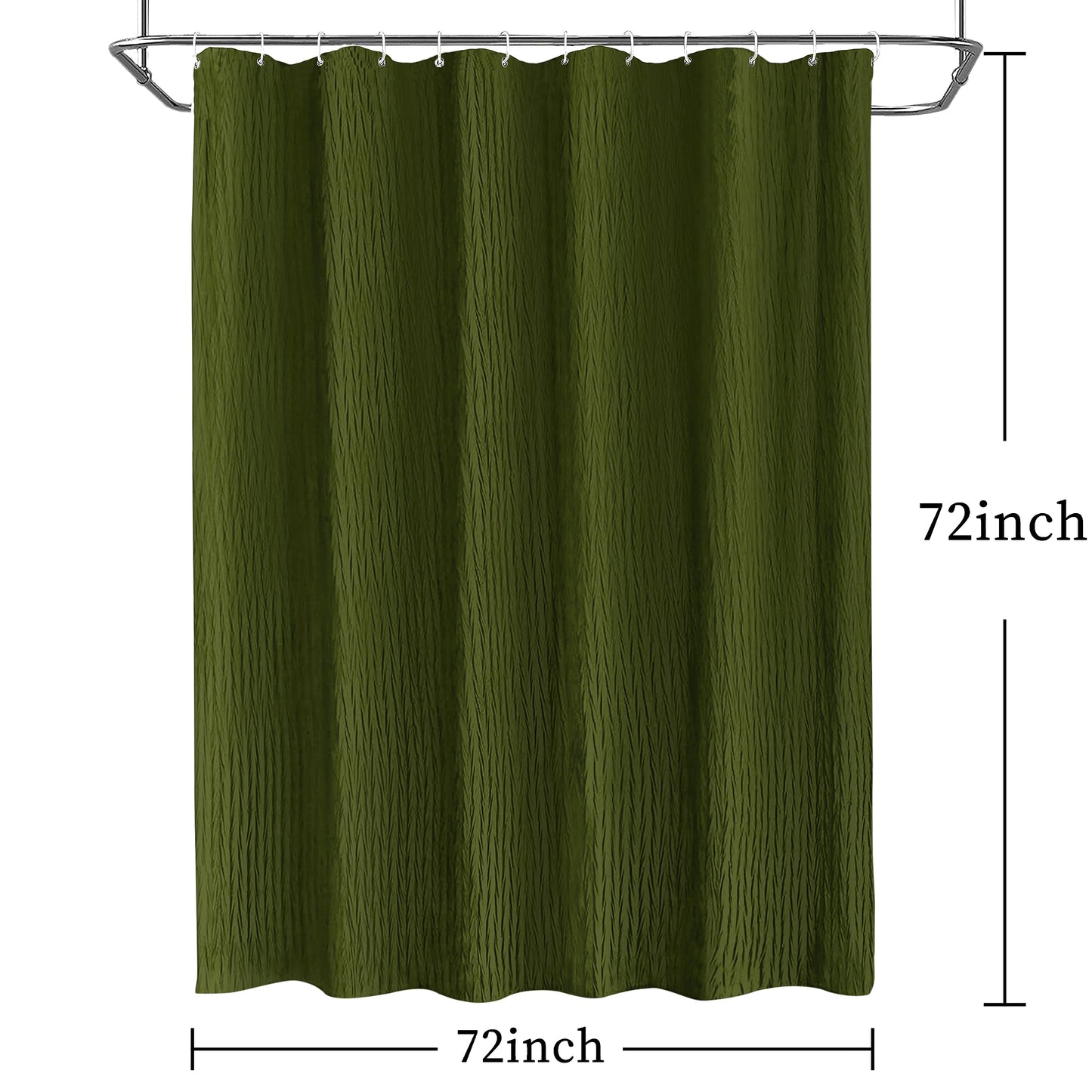 Tititex - Olive Green Crinkle Shower Curtain, Heavy Duty Textured Fabric 156 GSM Luxury Bathroom Decor for Hotel, Waterproof