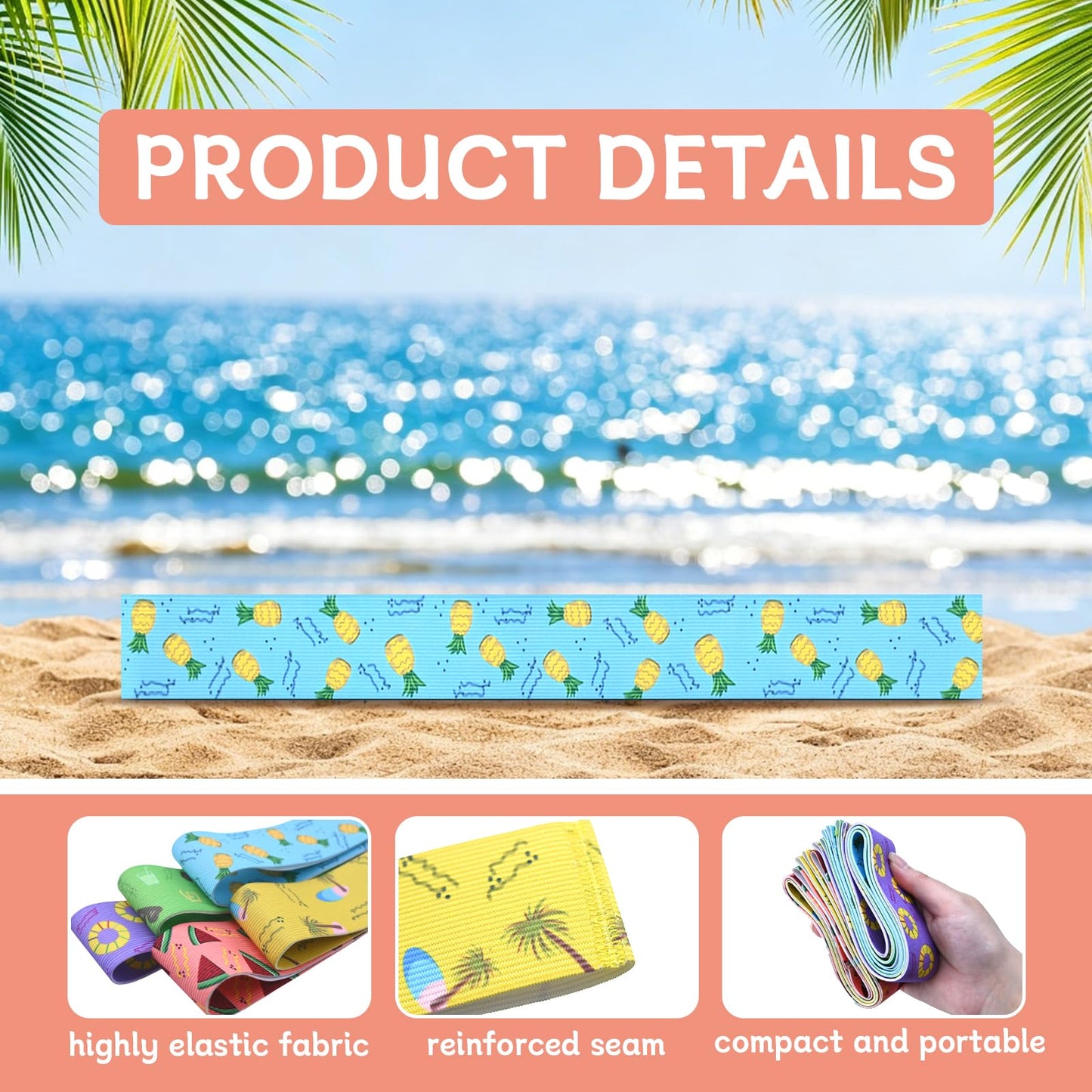 Lanstorm 5 Pcs Beach Towel Bands for Sun Loungers, Elastic Beach Towel Bands, Windproof Sunbed Towel Band