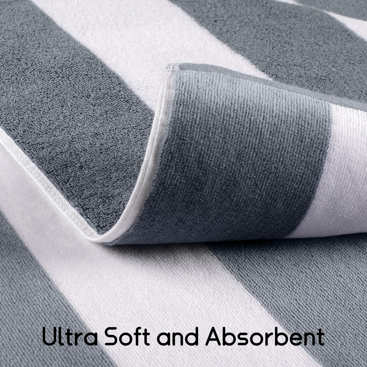 Ouxiaobai Cotton Oversized Beach Towel - 35 x 70 Inch Large Size Pool Towel, Striped Soft Cabana Swim Towel Grey