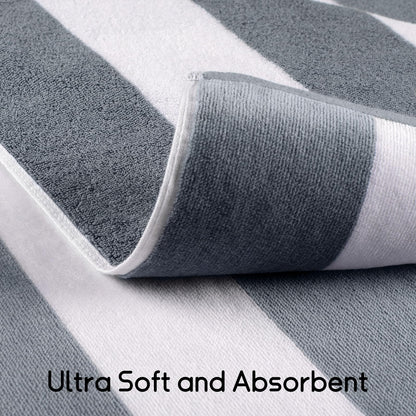 Ouxiaobai Cotton Oversized Beach Towel - 35 x 70 Inch Large Size Pool Towel, Striped Soft Cabana Swim Towel Grey