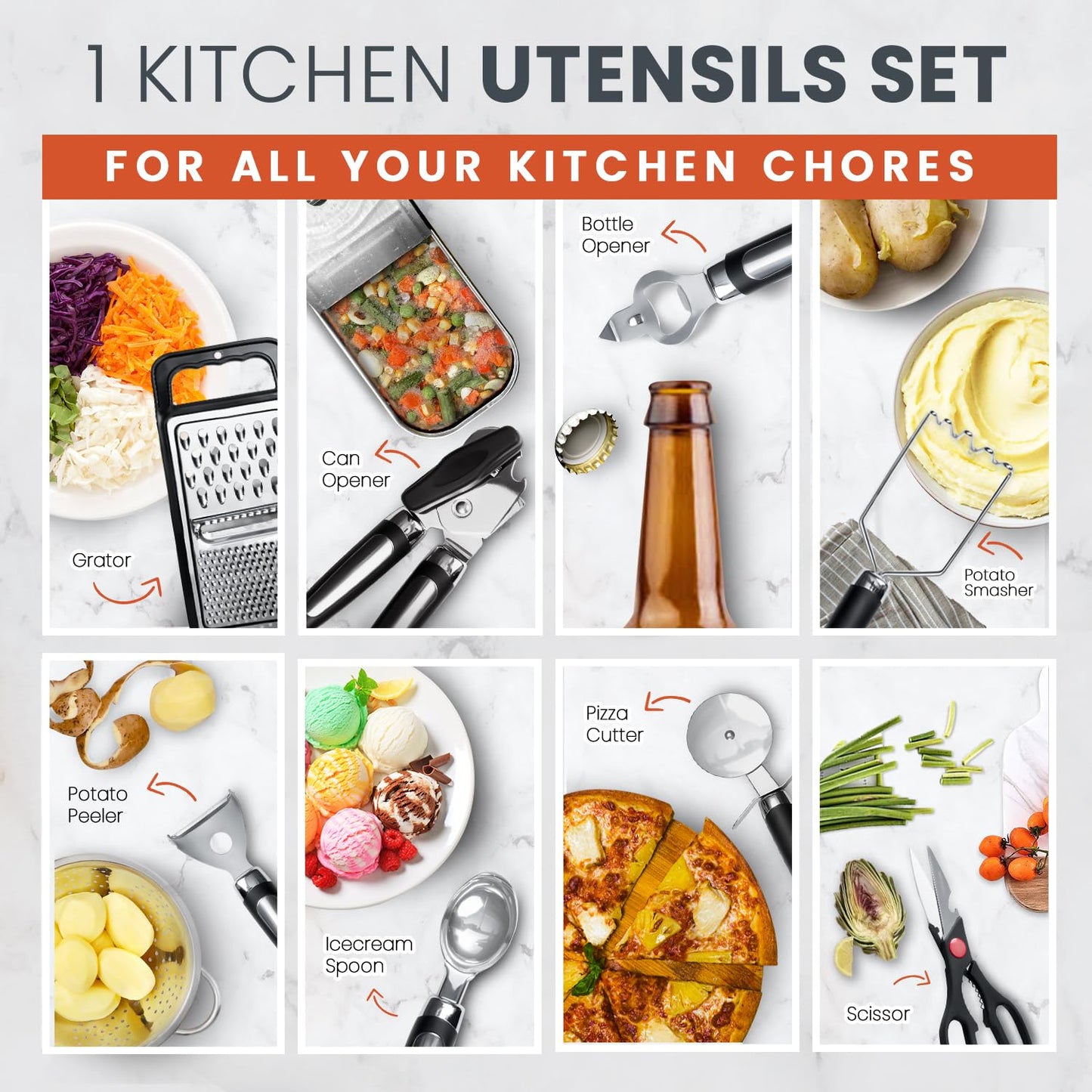 RFAQK 40PCs Silicone Kitchen Utensils Set with Holder 446 Heat Resistant,BPA Free Cooking Utensils Set, Silicone Utensil Set Includes Can Opener,
