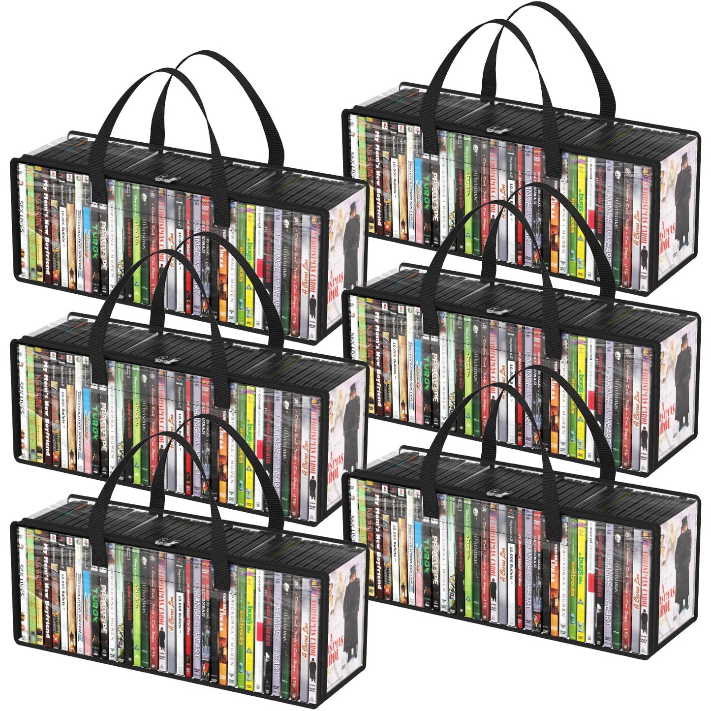 Lifewit DVD Storage Cases, Clear PVC Organizer with Handles, 6 Pcs