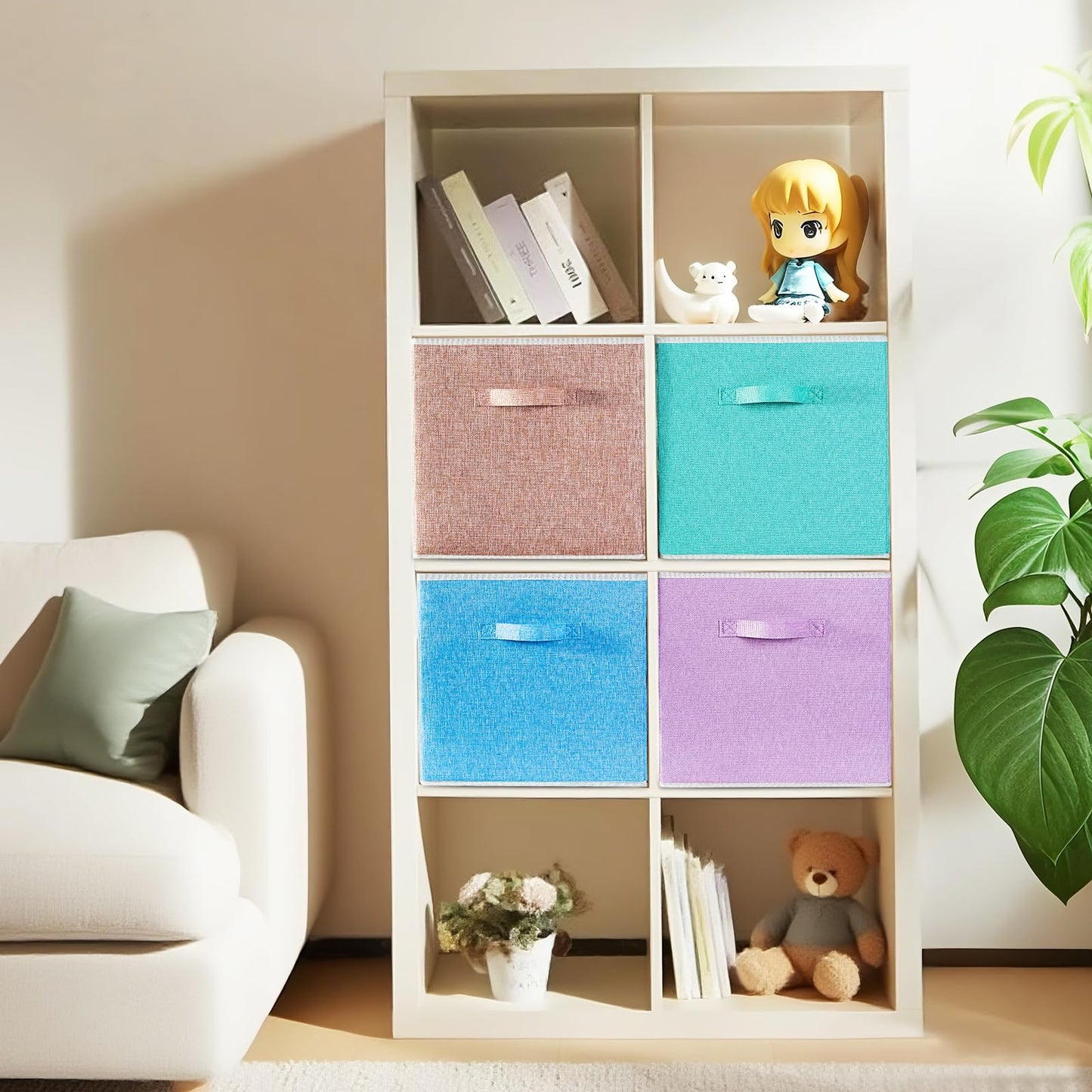 BrilliantJo Storage Box for cube, Set of 4 Organiser Basket Bin Drawers Containers with Handles for Storage Cube Unit