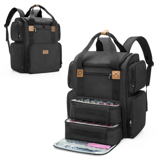 BAFASO Nail Polish Organiser Backpack Holds 70 Bottles and a Nail Lamp, Nail Polish Organiser Case with 2 Removable Pouches and a Laptop Sleeve