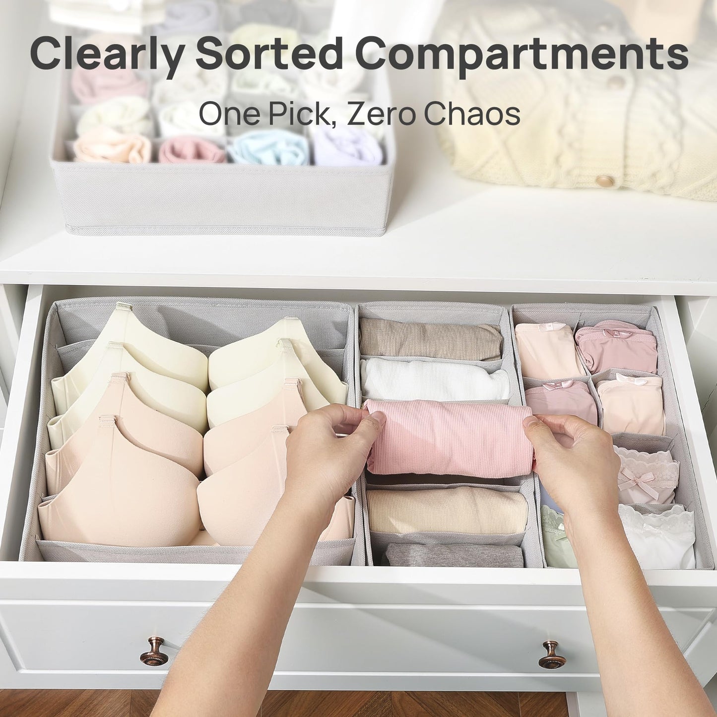 Vtopmart 4 Pack Underwear Drawer Organizers Set, 6+7+8+24 Cells Clothes Drawer Dividers Dresser Organizers Bins for Socks, Bras, Scarves, Ties