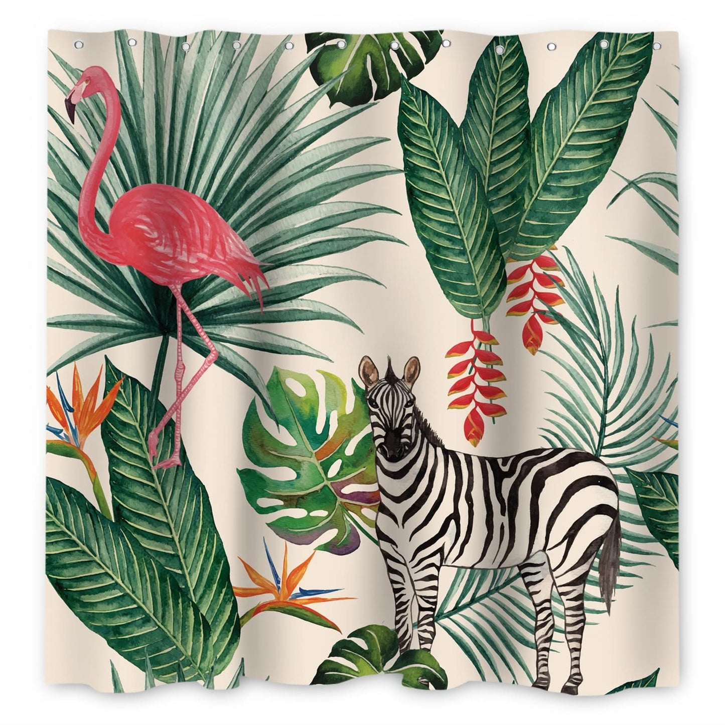SDOTPMT 90x183cm Flamingo Shower Curtain Tropical Palm Tree Green Leaves Banana Leaf Horse Bath Curtain Summer Theme Bathtub Curtain Fabric Polyester