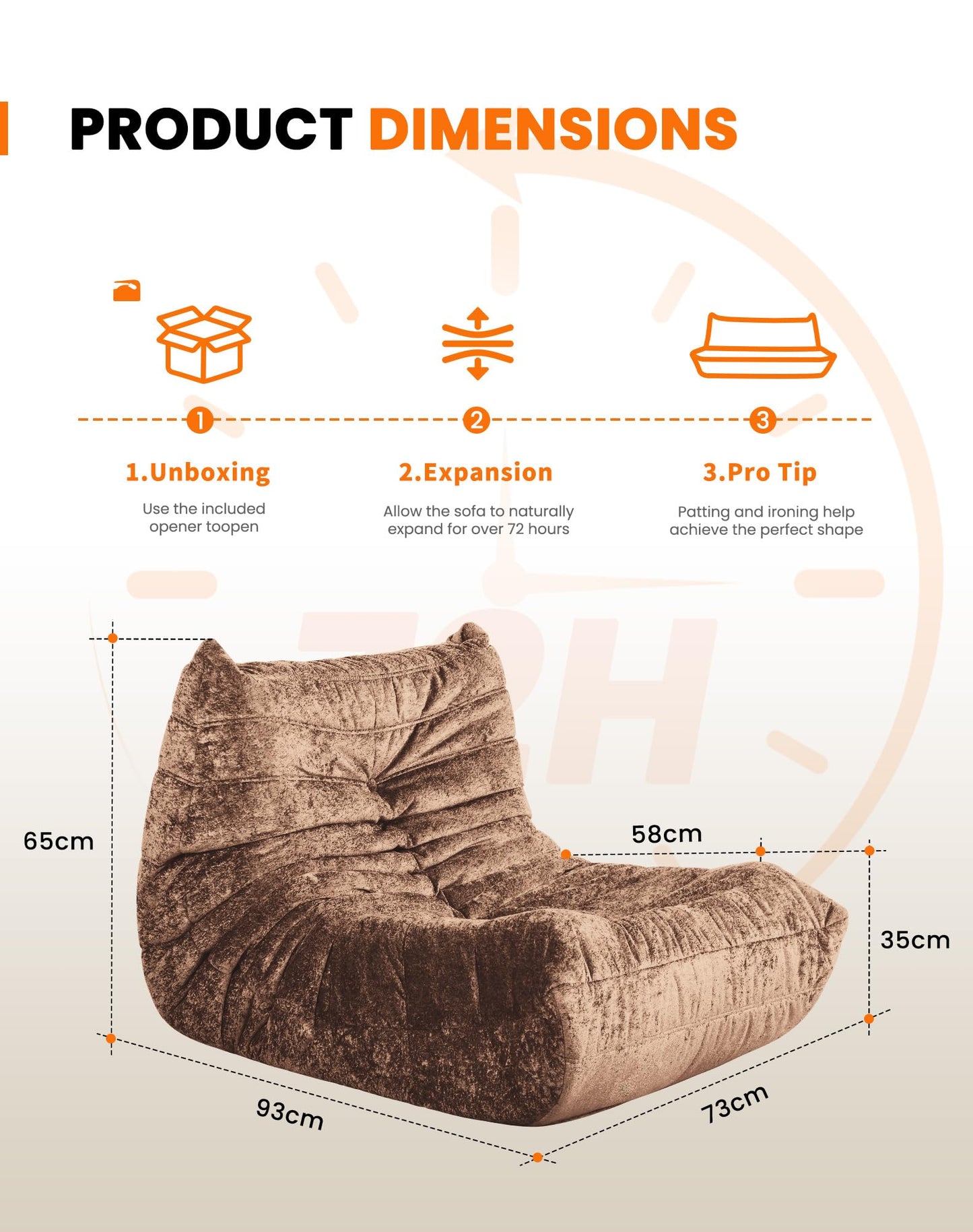 Boneless Floor Sofa - No Assembly Required Couch in a Box, Armless Small Accent Chair in Soft Shiny Fleece,Bean Bag Chair for Living Room, Bedroom