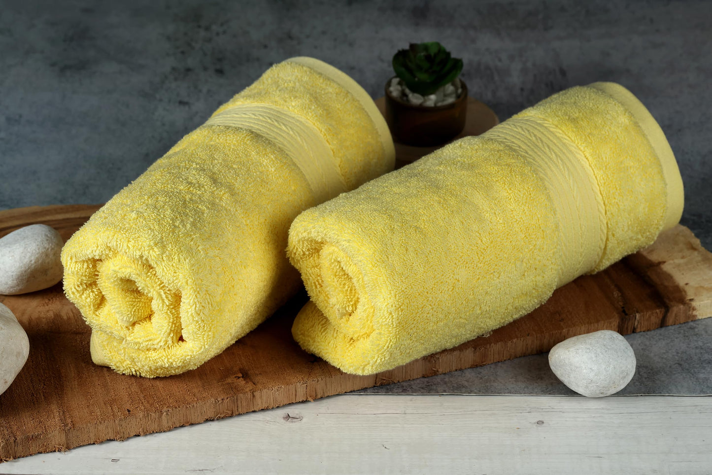 Ample Decor Hand Towel Set of 2 – 46 x 72 cm, 400 GSM, 100% Cotton – Quick-Drying, Super Absorbent – Ideal for Bathroom, Gym, Spa – Yellow