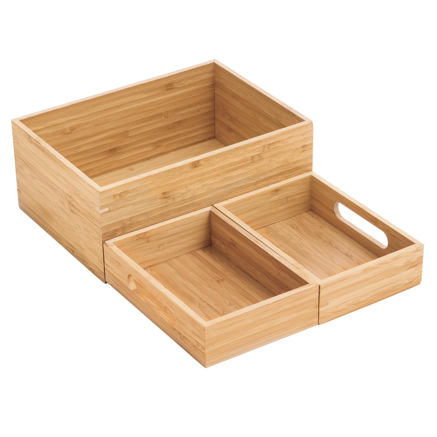 MSV - ISALYS Stackable 3 Compartments Multi-purpose Organizer Box - Natural Bamboo Storage for Cosmetics, Jewellery, Supplies or Accessories - Beige