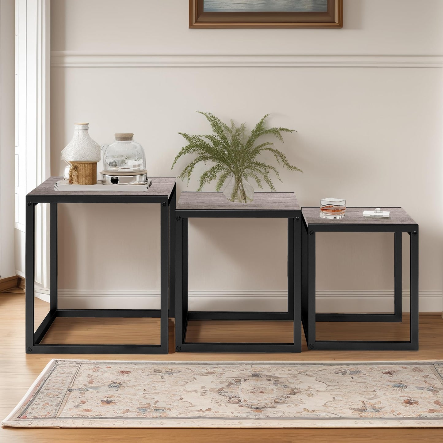 Diahomy Nesting Coffee Table, Set of 3 Stacking Side Tables, Grey