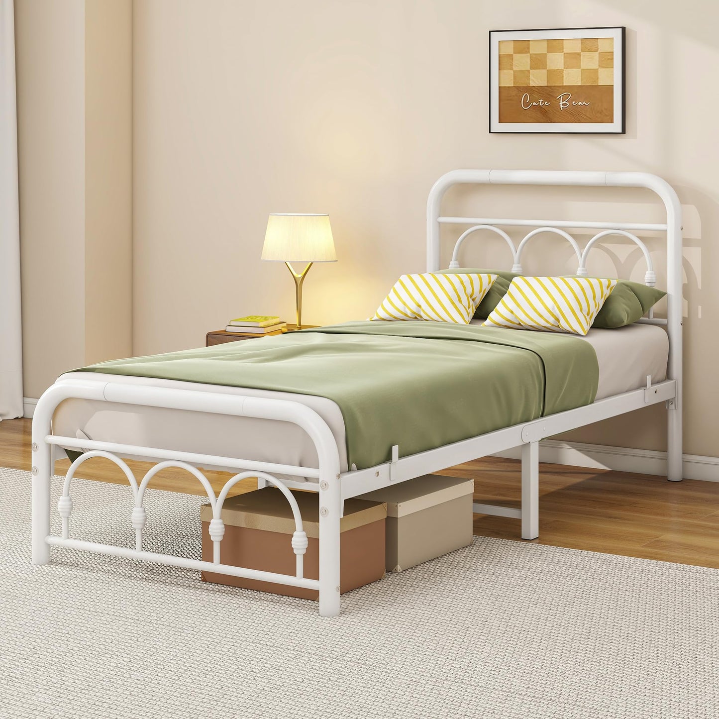 MUZERUL 3ft Single Bed Frame with Headboard(90x190cm),Metal Arched Single Size Bed Base with Footboard,Heavy Duty Metal Platform,Steel Slat