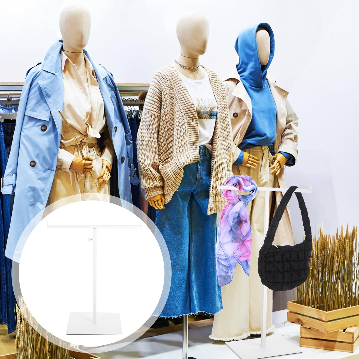 DEARMAMY T-Shaped Display Stand Handbag Display Rack Adjustable Purse Hanger Closet Bag Organizer Hanging Holder for Backpacks Belts Ties Scarves