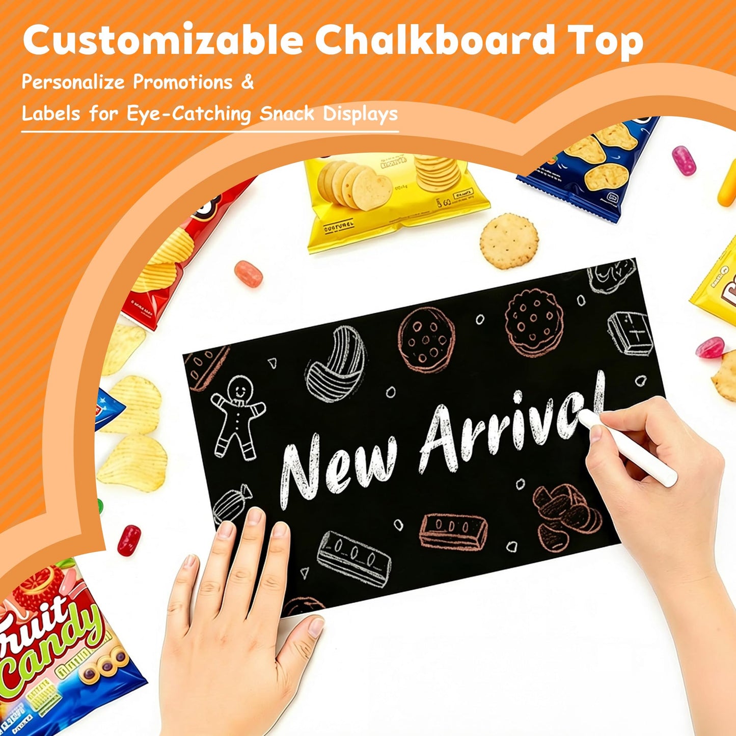 Emfogoo 360° Rotating Snack Organiser, 5 Tier 50 Clips Wooden Chip Rack Display Stand With Advertising Board