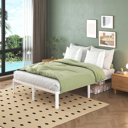Lutown-Teen White Double Bed Frame 4ft6 with Rounded Corner Legs, Heavy Duty Metal Bed Frame Small Double with Steel Slats Support, Double Bed 36 cm