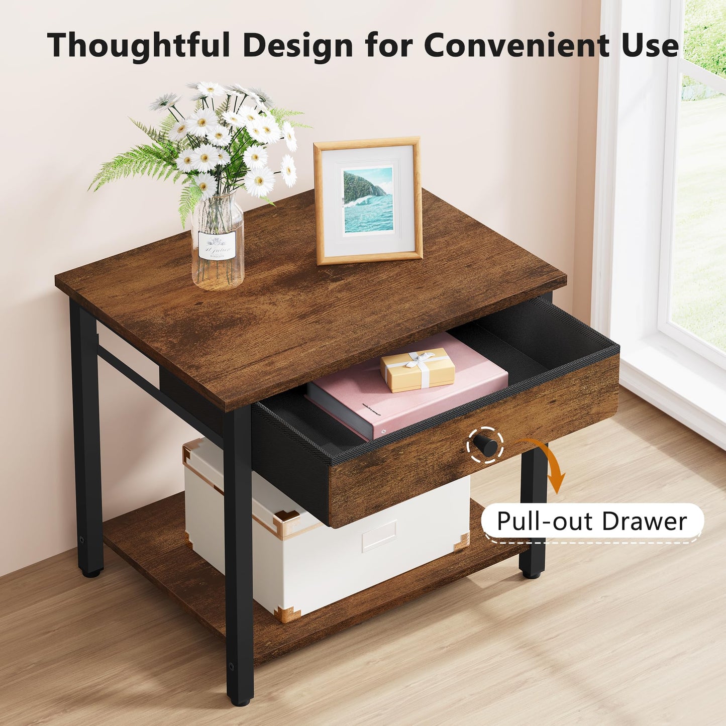 Gewudraw Printer Stand, 2 Tier Printer Shelf with Drawer for Home Office