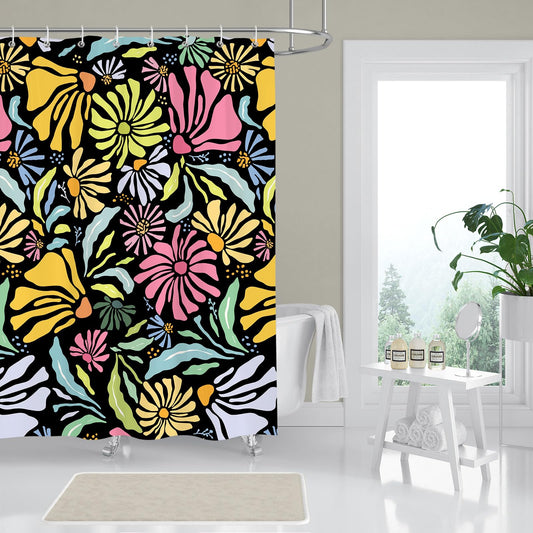 BREASOME Abstract Floral Shower Curtain 180 x 180 cm Colorful Flowers Shower Curtain for Bathroom Decor Mould Proof Waterproof Polyester Fabric Bath