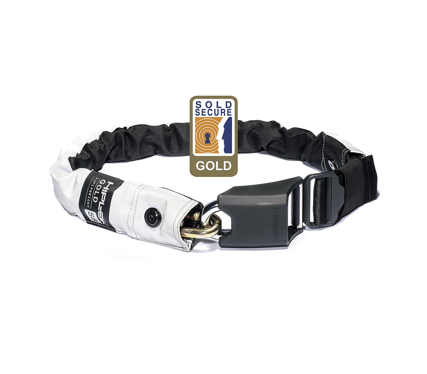 Hiplok Gold Bike Chain with Lock - Superbright (Hi-Vis/High Visibility). 85cm Chain for Bicycle Lock. Lightweight & Wearable. Sold Secure Gold.