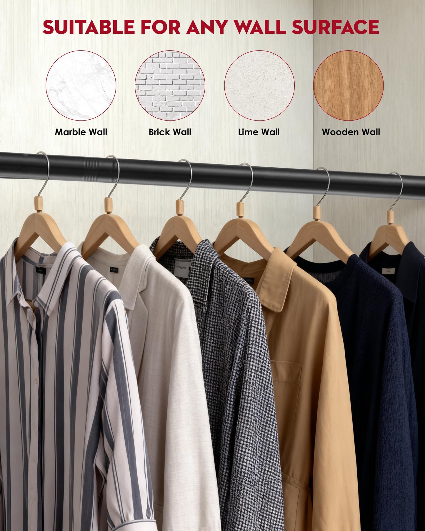 Wardrobe Rail, Extendable Clothes Rail Black 74-163cm, Stainless Steel Clothes Hanging Pole With Screws and Fixing Sockets for Wardrobe 25MM