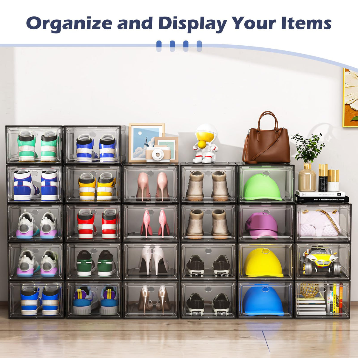 TidyTrove Shoe Storage Box, 6 Pcs Shoe Box Clear Plastic Stackable