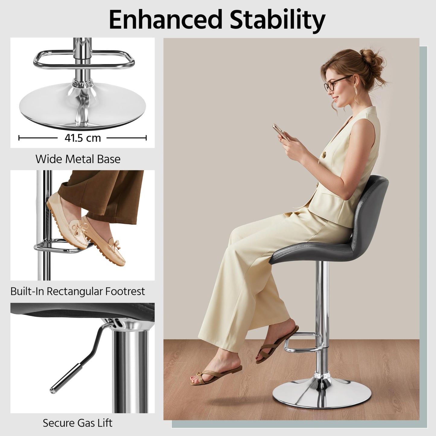 Yaheetech Height Adjustable Swivel Bar Stools with Backrest, Grey