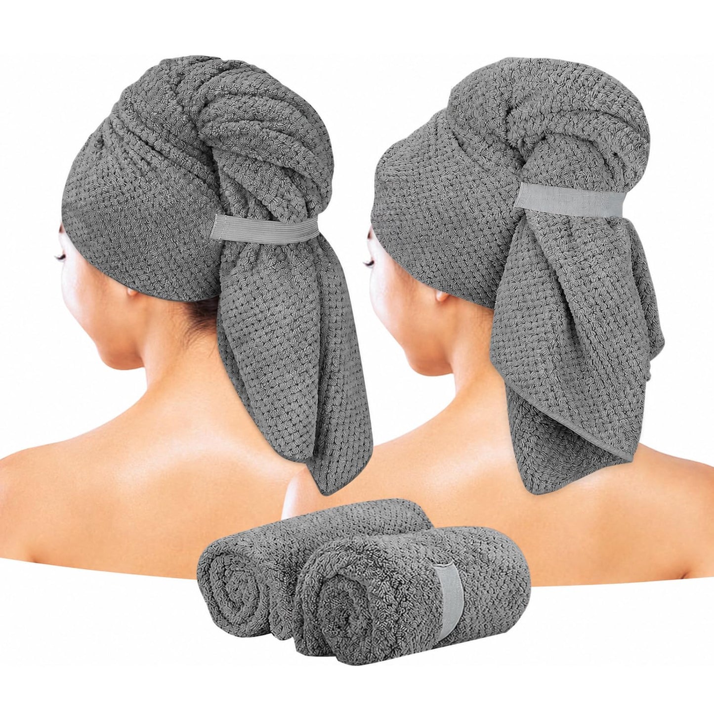 Eyeleaf Microfiber Hair Drying Towels,100 x 60cm,Quick Dry,Super Absorbent, for Long,Thick, Curly Hair 2pcs (Grey)
