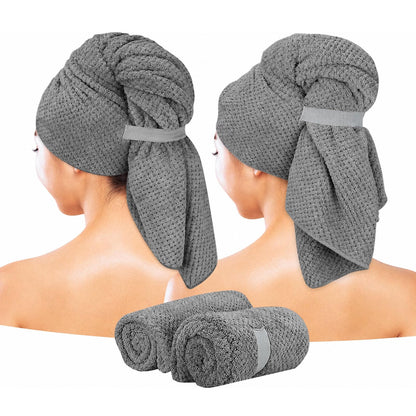 Eyeleaf Microfiber Hair Drying Towels,100 x 60cm,Quick Dry,Super Absorbent, for Long,Thick, Curly Hair 2pcs Grey