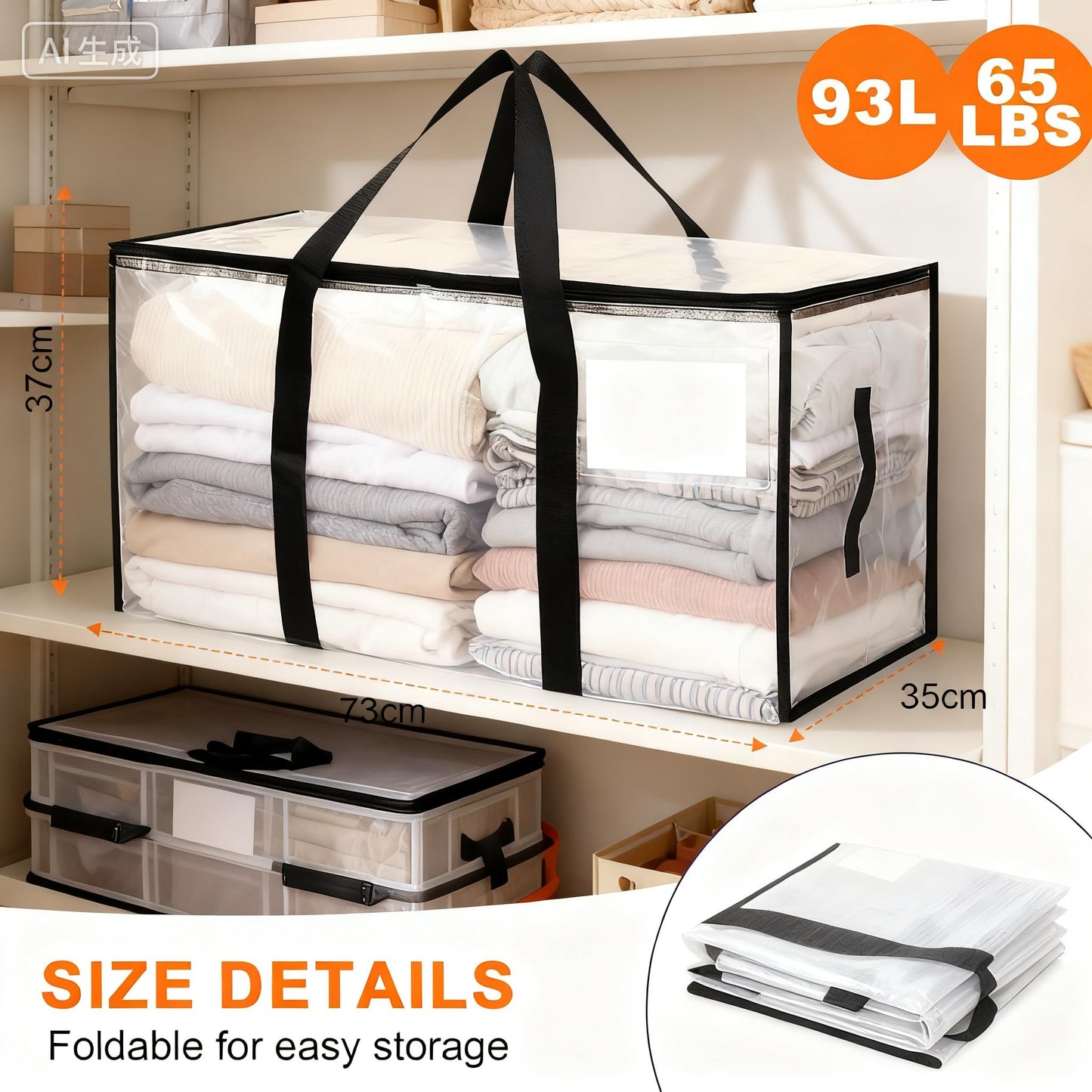 Zandrix 95L Waterproof Storage Bags Moving Boxes Bags with Lids - 4 Pack