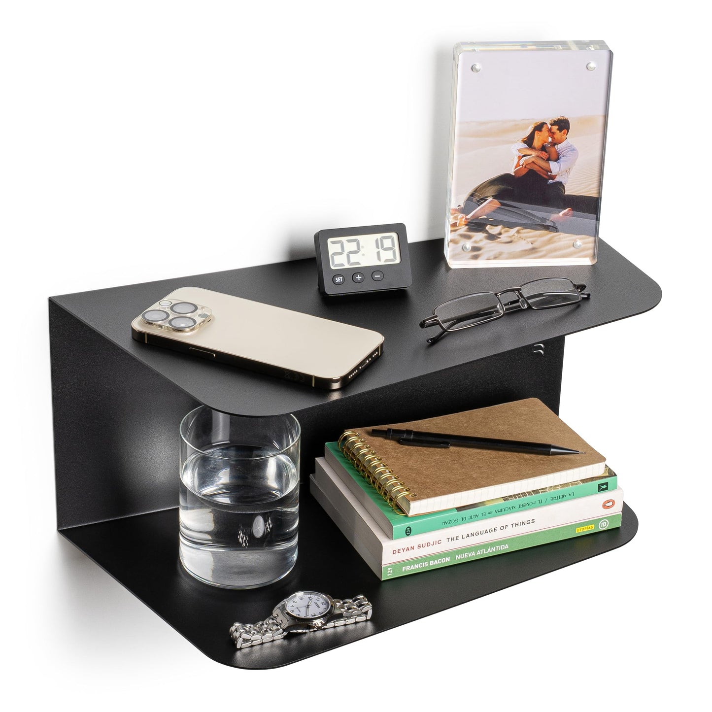etterr Bedside Table, Side Table, Black Bedside Tables, Bedside Tables, Bedroom Bedside Tables (2 Units, Black, 38 x 20 x 18 cm)