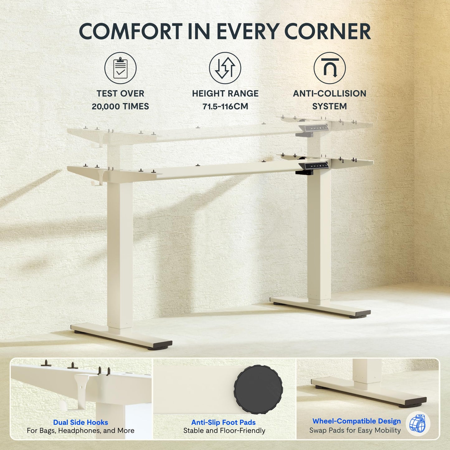 FLEXISPOT Height Adjustable Electric Standing Desk Frame Ergonomic Sit-stand Workstation with Memory Smart Panel EN1(2 Stage | Mousse White)