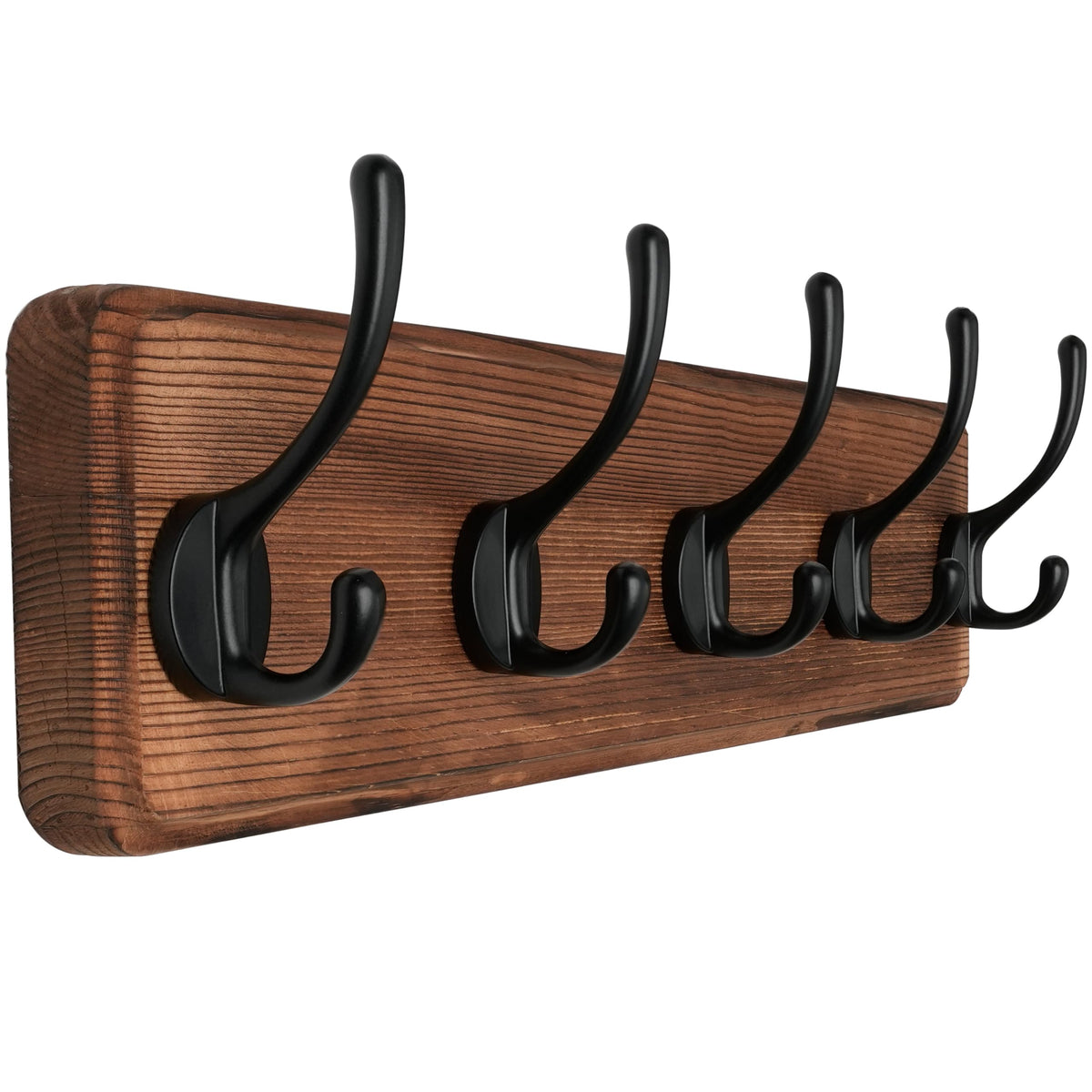 SKOLOO Farmhouse Style Wall Mounted Coat Rack, Pine Solid Wood Coat Hook Hanger - 5 Hooks for Hanging Clothes Robes Towels Coats