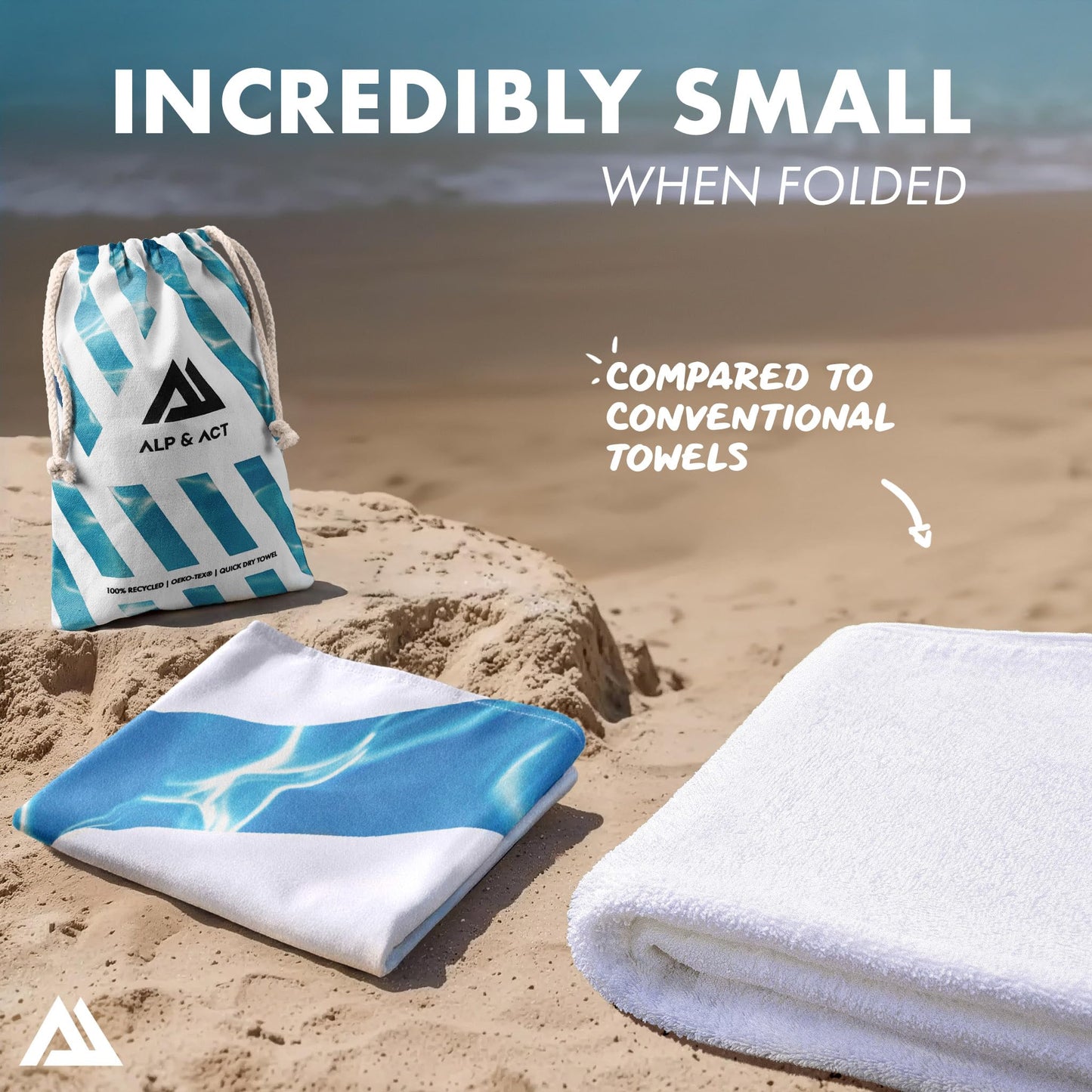 ALP & ACT Beach Towel XXL 200x90 cm - 100% Recycled Microfiber - SUPER LIGHTWEIGHT & Quick Dry - Large Microfiber Towels for Beach & Sun Lounger