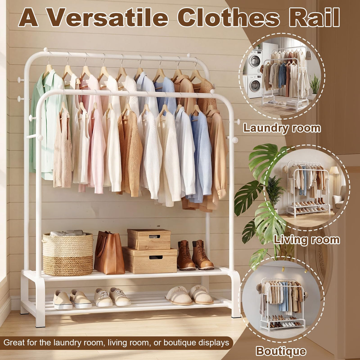 OPPAIYA Heavy Duty Double Rod Clothes Rail, 110cm Garment Rack Supports Up to 80kg Even Weight Distribution