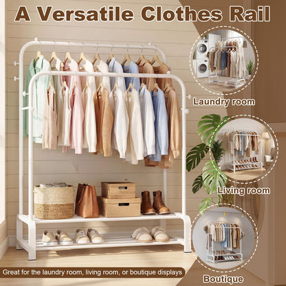 OPPAIYA Heavy Duty Double Rod Clothes Rail, 110cm Garment Rack Supports Up to 80kg Even Weight Distribution
