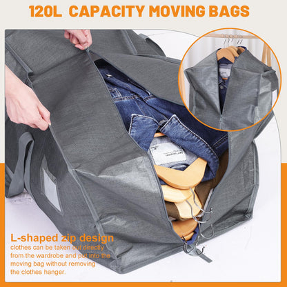 Dntorx 4 Pack 120L Moving Bags and Storage Bag Dorm Moving Essential, Gray