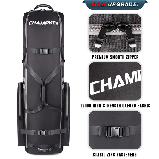 CHAMPKEY 1.0 Premium Soft Padded Golf Travel Bag - 1200D Oxford Fabric (Black)