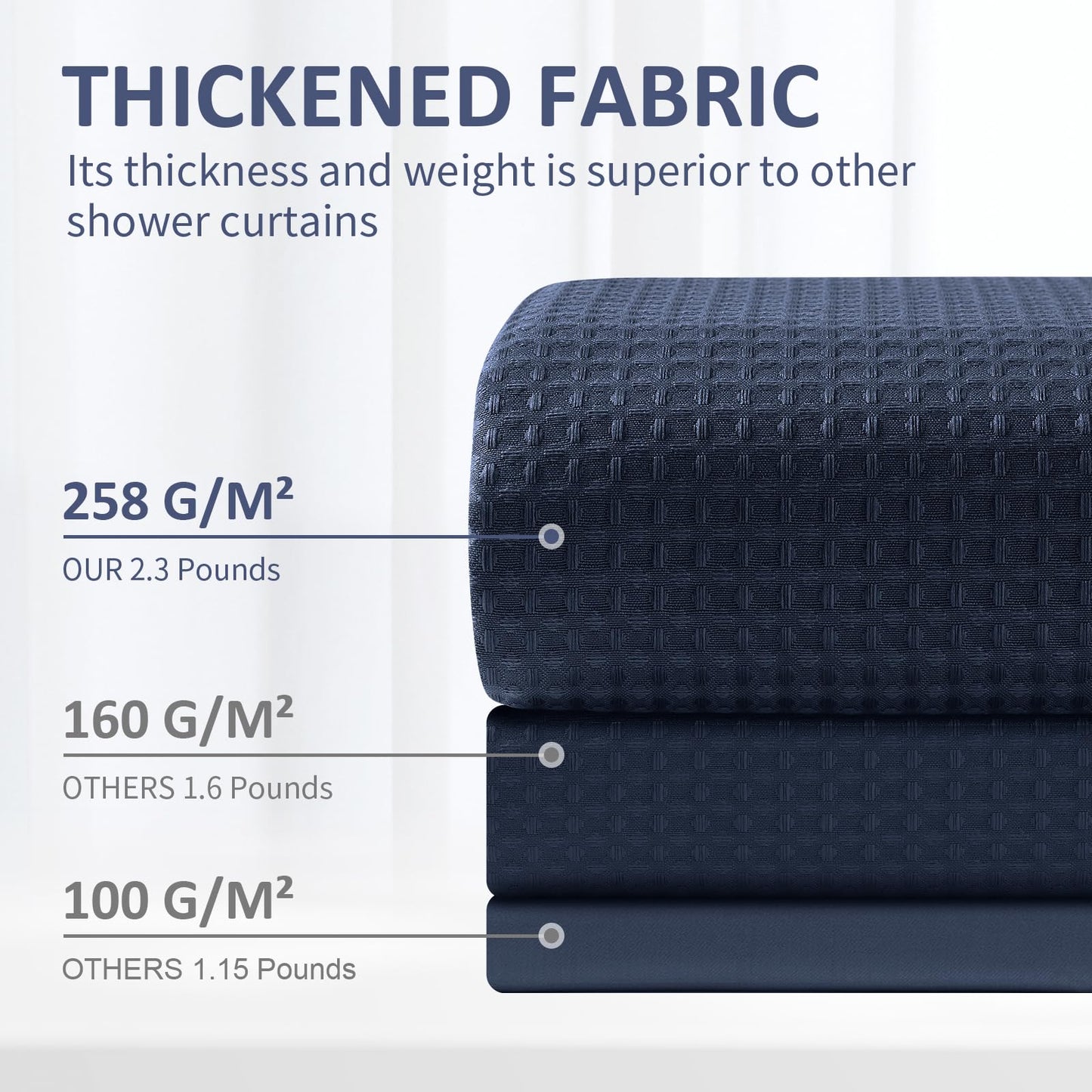 FY&XZH Heavy-Duty Waffle Weave Shower Curtain with Stainless Steel Hooks, Thick Fabric for Bathroom, Hotel, Spa & Salon-183 x 183cm (Navy Blue)