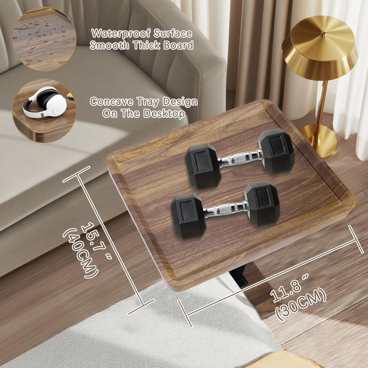 Turmegtt Adjustable Side Table C Shaped Side Table with Wheels