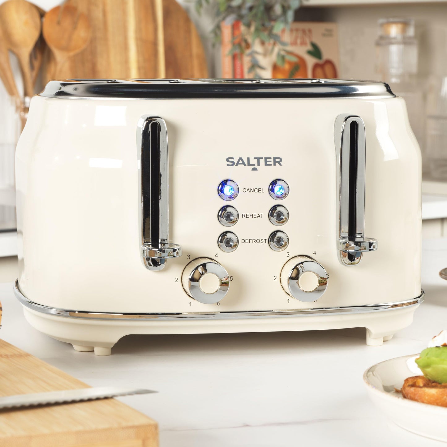 Salter Retro Kettle & Toaster Set  1.7L Fast Boil Kettle with Removable Limescale Filter, 4-Slice Wide Slot Toaster, Thick Bread, High Lift Eject,