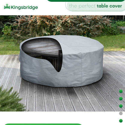 Kingsbridge Grey Heavy Duty 600D Waterproof Round Patio Table Cover 220cm, Anti UV, Breathable, Double Stitching, 220x80cm