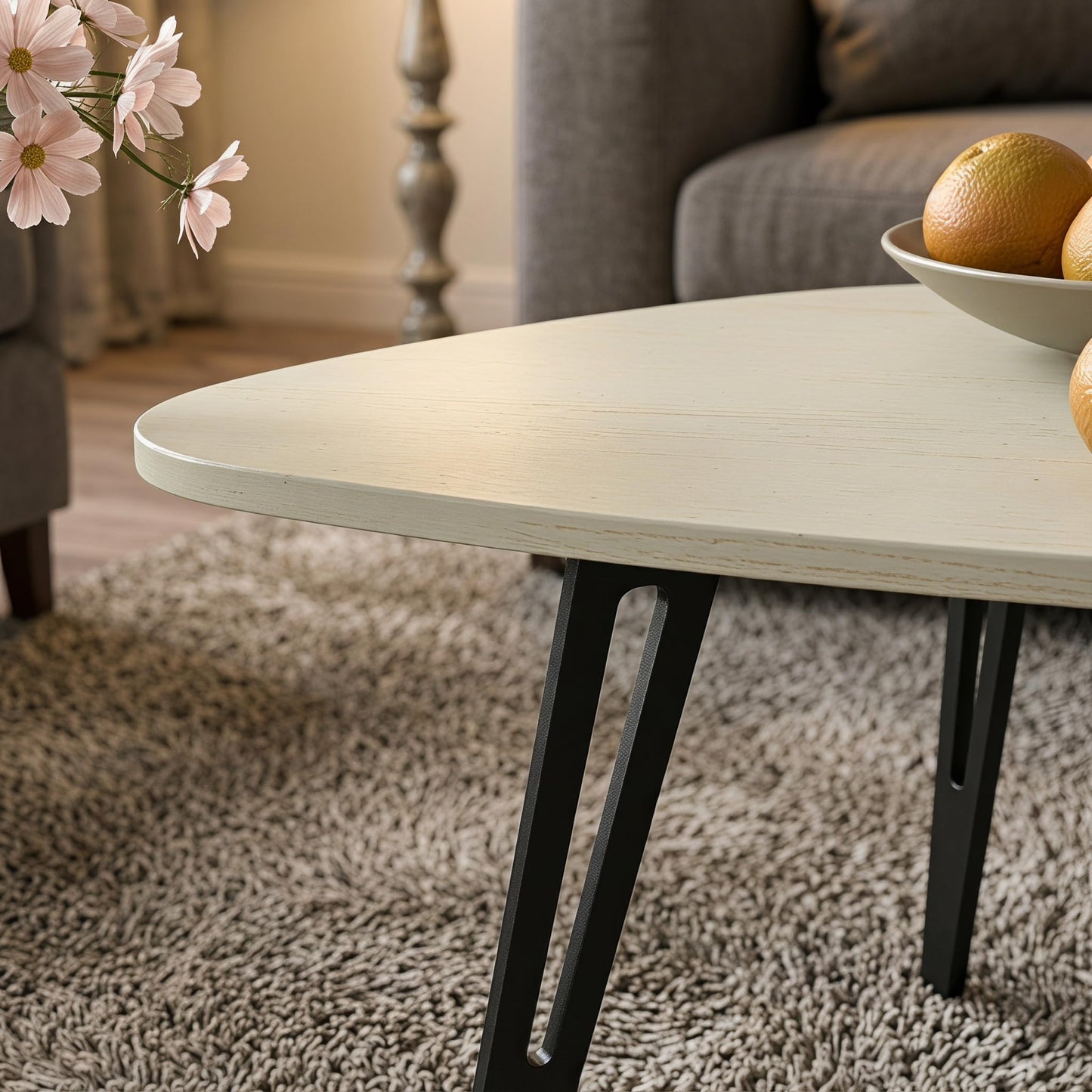 Manora White Oval Coffee Table Scandinavian Metal Legs 100x55x43cm