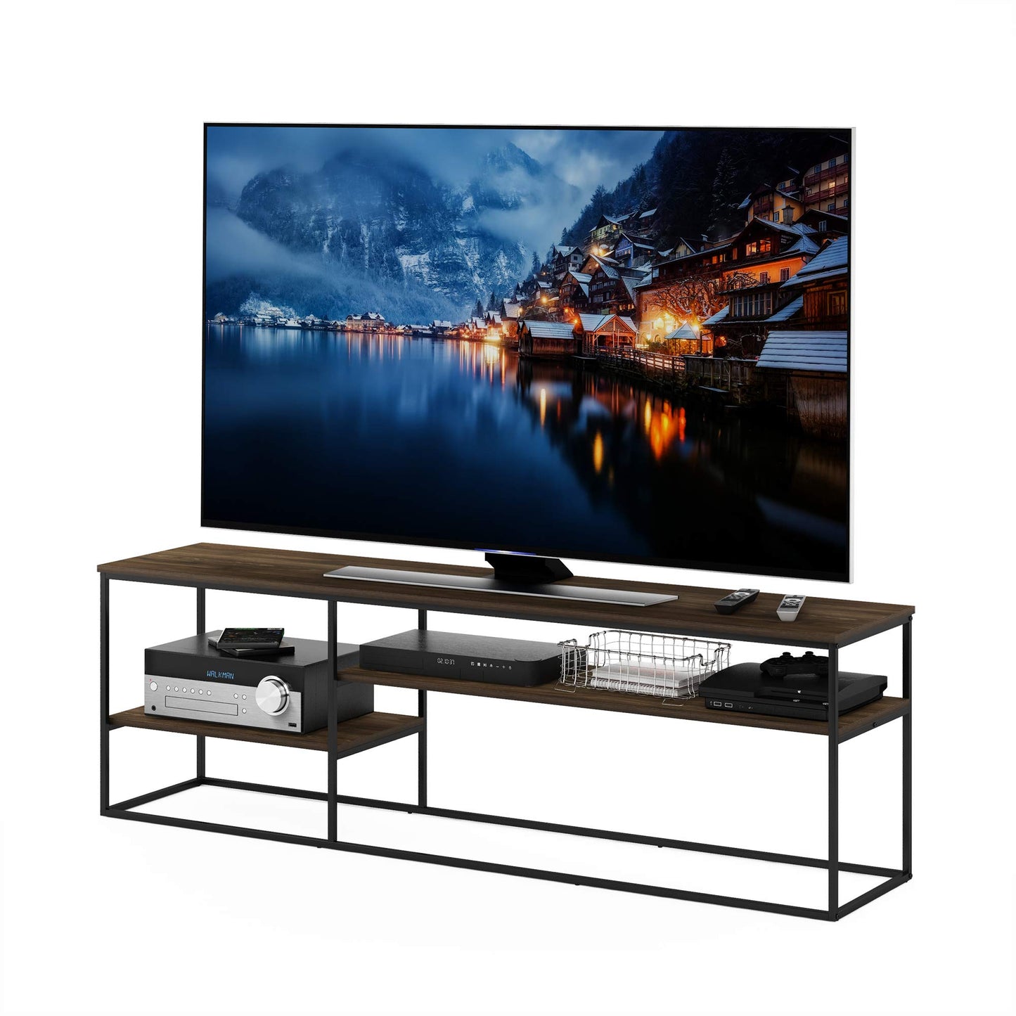Furinno MORETTI Modern Lifestyle TV Stand, Entertainment Center for TV up to 78 Inch, for Living Room, Bedroom, Brown Walnut