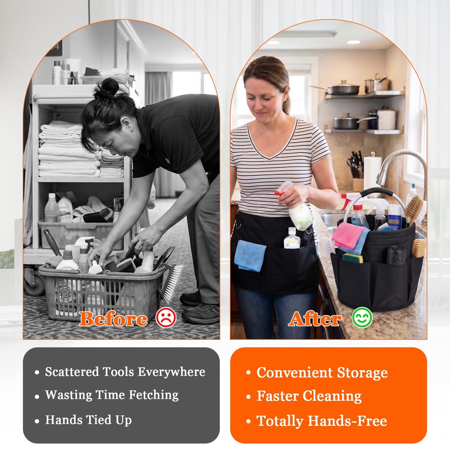 IHOMAGIC Professional Cleaning Supplies Organiser Set, 17L Collapsible Cleaning Caddy with 6 Pockets & Multi-Pocket Housekeeping Apron for Home
